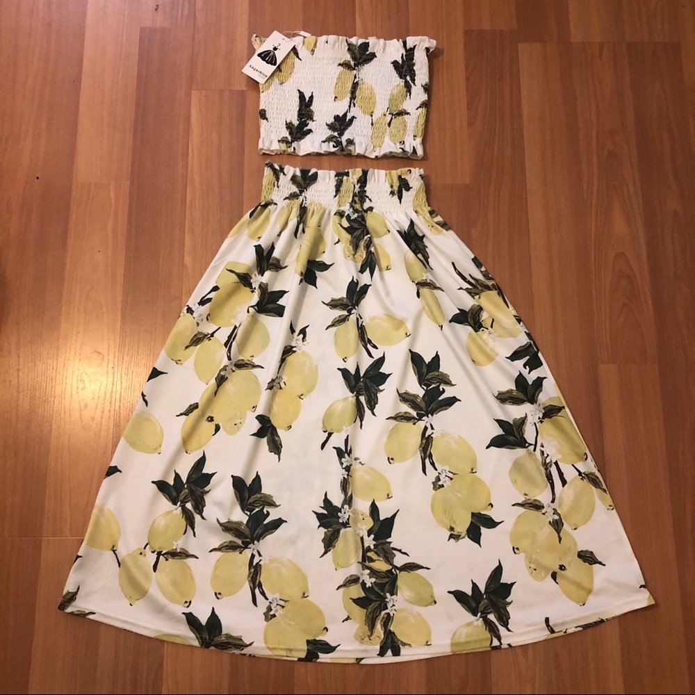 Lemon top and skirt set, size small